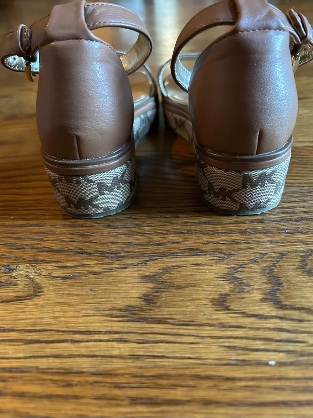 Michael Kors Girls Platform Sandals Size 13 Brown MK Logo Wedge Sandals